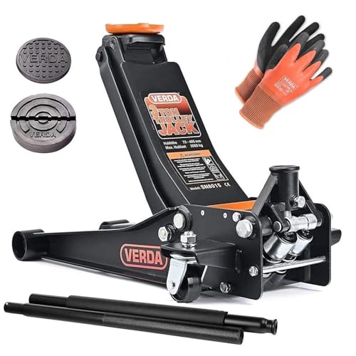 Rangierwagenheber 3T (73-515 mm) + 2X Gummiauflage + Montagehandschuhe Extra Flacher Wagenheber mit Doppelpumpsystem Tief Auto Heber Doppelkolben Unterstellbock (Wagenheber 3T) SN8015