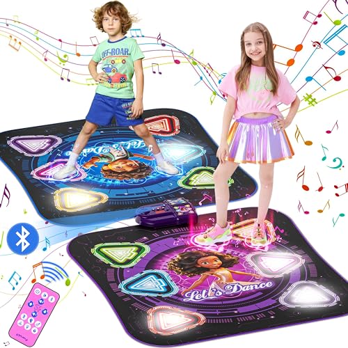 Tanzmatte Geschenk für Kinder, 2-Spieler & 12-Tasten Leucht-Tanzmatte mit Bluetooth, Einzel und Doppelt von Angesicht zu Angesicht Modi, Musik Spielzeug Geschenke für Jungen Mädchen Kinder 3-12 Jahre
