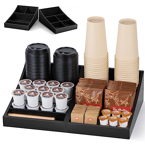ANBOXIT Kaffee Organizer, Holz Kaffeestation Zubehör Organizer für Kaffeeecke, Kaffee Bar Organizer, Kaffee Gewürz Tablett für Zuhause und Büro (9 Fächer, 2 in 1)