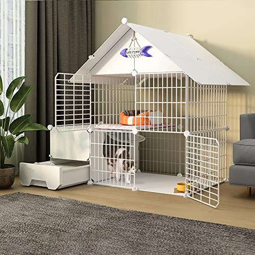 MWCBD Innenkatzenkäfig mit Katzentoilette, Katzenkäfig extra groß, Meerschweinchenkäfig mit Oberseite, Haustierkäfige für kleine Tiere, ideal für 1-4 Katzen