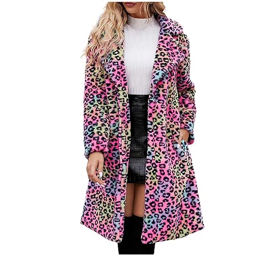 EMATOP Fellmantel Damen Oversize Lang Pelzmantel Faux Fur Kunstfell Jacke Warm Kunstpelz Felljacke Elegant Flauschige Cardigan Leoparden Druck Mantel Herbst Winter Winddicht Fleecejacke Outwear