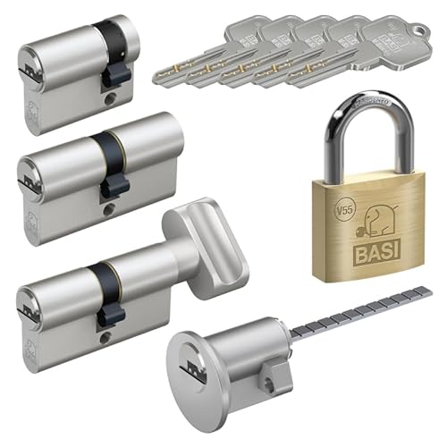 BASI | V55 Schließzylinder | gleichschließend und frei kombinierbar | Viele Längen verfügbar | Wendeschlüssel | Profilzylinder für Haus und Wohnung | Vorhangschloss 50 mm