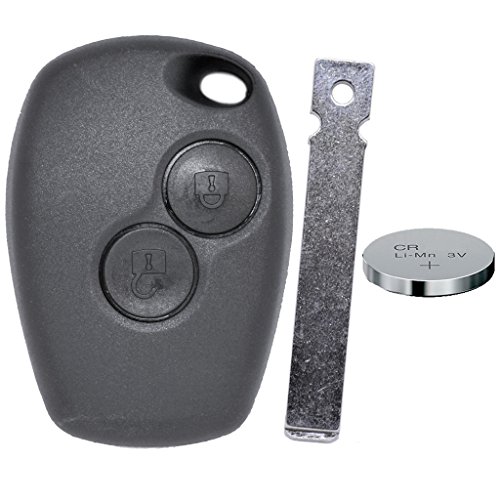 Auto Schlüssel Funk Fernbedienung 1x Gehäuse 2 Tasten + 1x Rohling VA2 + 1x CR2016 Batterie kompatibel mit Renault/Dacia/Opel
