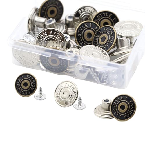 Zcbzbn20 StüCk Ersatz-Denim-KnöPfe, Trim Shop Jeans-KnöPfe, 17mm Verstellbare Metall-Denim-Knopfstifte Mit Schraubendreher FüR Denim-RöCke, Jacken Und Andere Kleidung Reparaturen