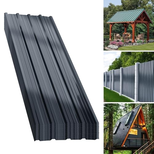 ENNJING 12x Trapezblech-Wellblechplatten für Dach,129x46 cm = 7 m²,verzinkt 0,25 mm,rostresistent & wetterfest Profilblech, Dachblech, Wellblech für Gerätehaus Carport Gartenhaus Gartenlaube,Anthrazit