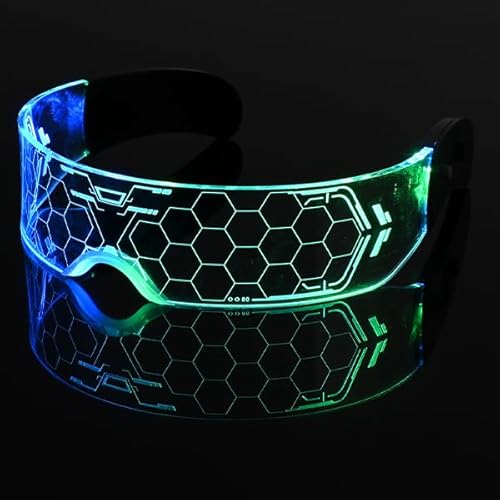 Comius Sharp Led Brille, LED Cyberpunk Leuchtende Brille, 7 Farben 4 Modi Futuristische Visierbrille, Leucht Brille, Led Brillen für Party, Konzert, Bar, Karneval, Halloween, Cosplay, Nachtleben