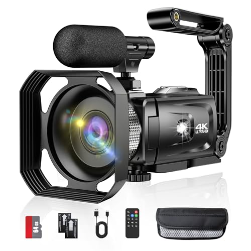 Hojocojo 4K 48MP Videokamera Camcorder 18X Digital Zoom WiFi Videokamera für YouTube 3,0 Zoll HD Screen Vlogging-Kamera mit 2 Batterien/kabellosem Mikrofon/ 64G SD-Karte/Fernbedienung