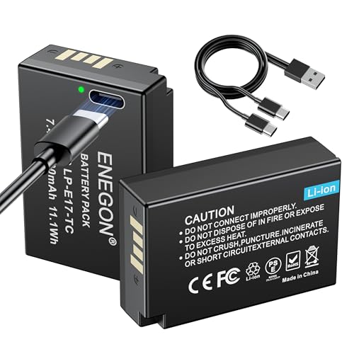 ENEGON LP-E17 Typ C Ladegerät Port Akkus 1500 mAh für Canon Rebel SL2, T6i, T6s, T7i, EOS R10, R8, RP, R50, R100, M3, M5, M6, 200D, 250D, 77D, 750D, 760D, 800D, 8000D, Kiss X8i, RP Digital SLR Camera