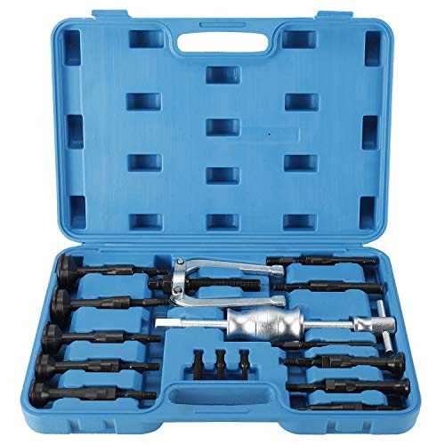 FreeTec 16tlg Innenlager Abzieher Set, 8-58mm Innenabzieher Lager, Grundloch Lagerabzieher Innenlager Auszieher Werkzeug, Kugellager Abzieher Innen mit Gleithammer Satz für Auto LKW Motorrad (Blau)