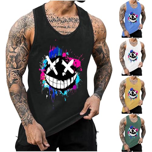 KOG Tank Top Herren Sport Tanktop Sommer Muskelshirts Ärmelloses Tee Grafik Kleidung Gym Baumwolle Tshirt Outlet Angebote Männer Tops Top Teenager Fashion Sportshirt Prime Schwarz M