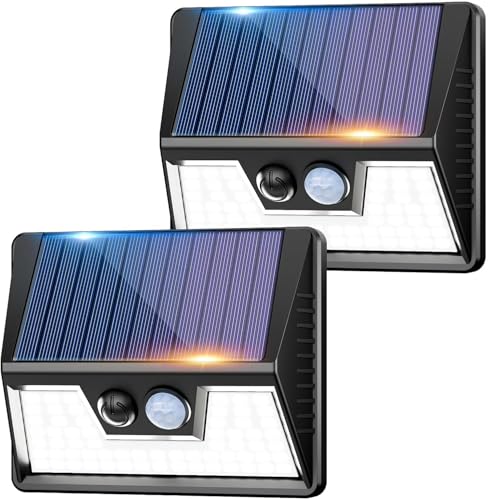 vighep Solarlampen für Außen mit Bewegungsmelder, 2 Stücke 3 Modi LED Superhelle Solarleuchten, IP65 Wasserdichte Solar Wandleuchte Aussen für Garten Hof Wand Stufen Deck Haustüren Garage