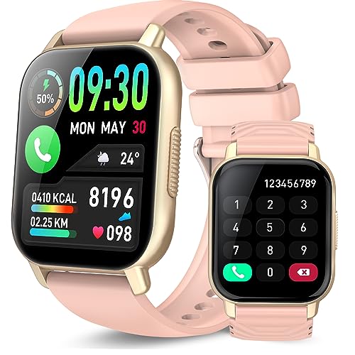 Smartwatch Damen Herren mit Telefonfunktion, 1.85'' HD Smart Watch, 112+ Sportmodi Sportuhr mit Pulsuhr/Schlafmonitor, IP68 Wasserdicht Fitnessuhr mit Information Erinnerung für iOS Android, Roségold
