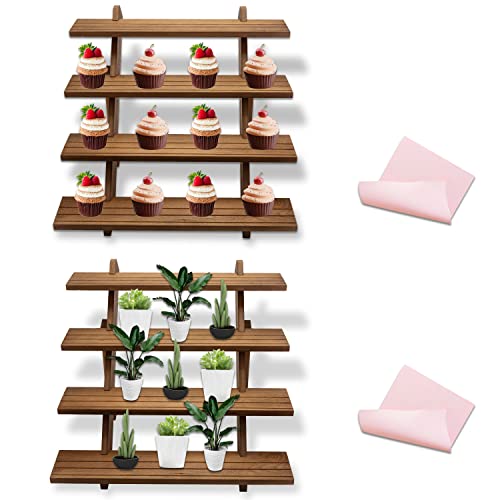 TOUNALKER 2 Packungen Holz-Display-Ständer, 4-stufig, verbessertes Holz-Einzelhandel, rustikale Erhöhungen, Display-Regal-Organizer, Tisch-Anbieter-Display-Regal, für Sammlerstücke, Parfüms, Desserts
