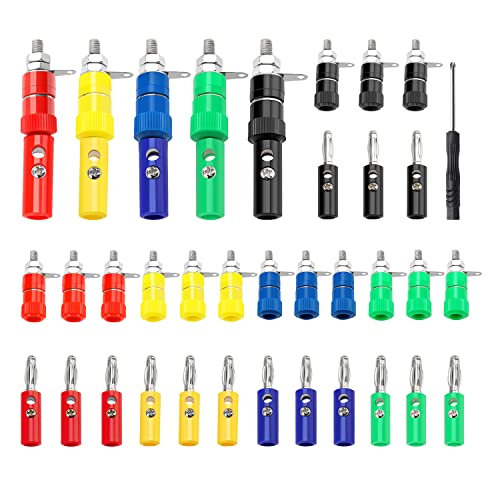 40 Stück 4mm Bananenstecker Bananenbuchse Steckverbinder Set, KUOQIY Binding Post Terminal + 4mm Lautsprecher Bananenstecke, mit Schraubendreher, für Audio Lautsprecher, Verstärker, 5 Farbe