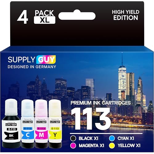 Supply Guy 4X Tinte kompatibel mit Epson 113 Multipack für Ecotank ET-16150 ET-5100 ET-5150 ET-5160 ET-5170 ET-16600 ET-16650 ET-5800 ET-5800 Series ET-5850 ET-5880 L-15150 ET-15000 ET-5800 (337ml)