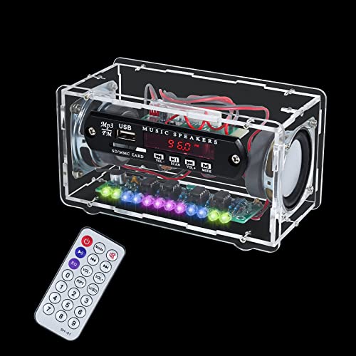 Elektronik Löt Bausatz Radio FM Bluetooth-Lautsprecherkit Erwachsene, 3W+3W Musikspieler mit LED Klangregelung Anzeigeleuchte Löten Ubungsset und Fernbedienung Schulelektronik Ausbildung Geburtstag