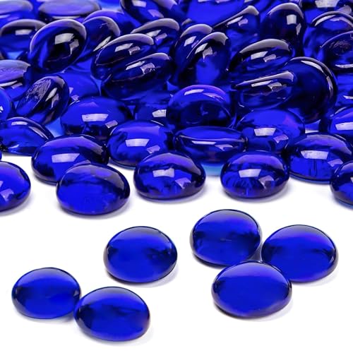 ARSUK Glassteine Deko Blau - 0,955 kg Flache Steine Deko Steinchen - Party Tische, Vase und Aquarium Deko Muggelsteine Blaue Deko Steine Flach - Deko Glas Nuggets für Hochzeiten