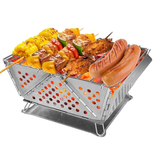 Mini Grill Klein Klappgrill Holzkohle - Picknick Camping Tragbarer Grill Barbecue Outdoor Klappbar Koffergrill Holzkohlegrill Edelstahl Schaschlik BBQ Mobiler Grill zum Mitnehmen Garten Balkon