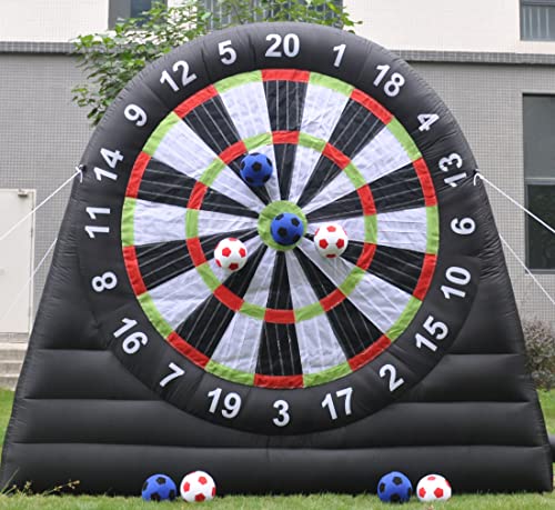 V-infla Aufblasbares Fußball-Dartboard mit Gebläse und 8 aufblasbaren Bällen für Outdoor-Sportspiele (3 m hoch, schwarz)
