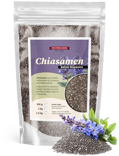 Feinwälder® 1kg Chia-Samen glutenfrei & vegan - 100% natürliche Chiasamen für Müsli, Smoothies & Backen - Chia-Seeds
