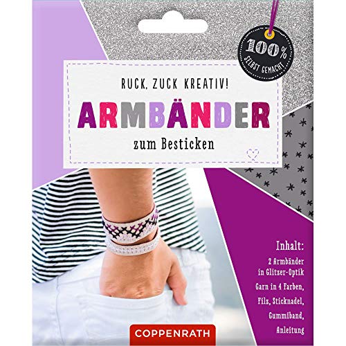 Coppenrath Verlag GmbH & Co. KG Ruck, zuck kreativ! Armbänder zum Besticken: Armbänder in Glitzer-Optik - Silber (100% selbst gemacht)