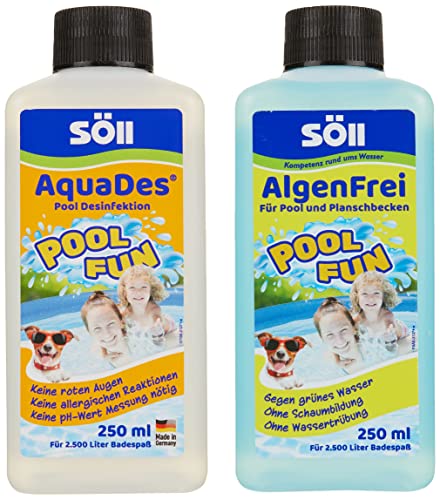 Söll 83349 PlanschbeckenPflege-Set AquaDes & AlgenFrei,je 250 ml - zuverlässige Poolpflege/reinigt & desinfiziert Badewasser/ideal für Planschbecken Kinderpool Whirlpool Hundepool