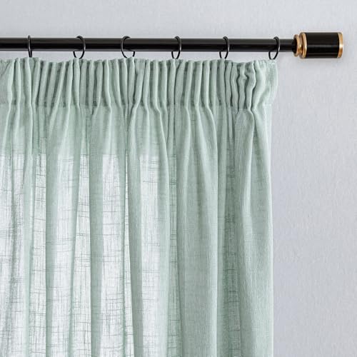MYSKY HOME Gardinen und Vorhänge Wohnzimmer Gardine mit Kräuselband Schlaufenschal Vorhang 2er Set Gardine Halbtransparent Leinenoptik Curtains for kinderzimmer, H 245 x B 140 cm, Aqua Blau