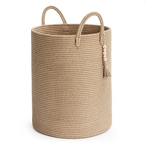 TIMEYARD Wäschekorb, Aufbewahrungskorb, Korb Geflochten, Laundry Baskets, Seegras Rattan Korb, Baby Spielzeug Korb Aufbewahrung, Wäschekorb Kinderzimmer Schmal mit Henkel,40x50cm, Jute