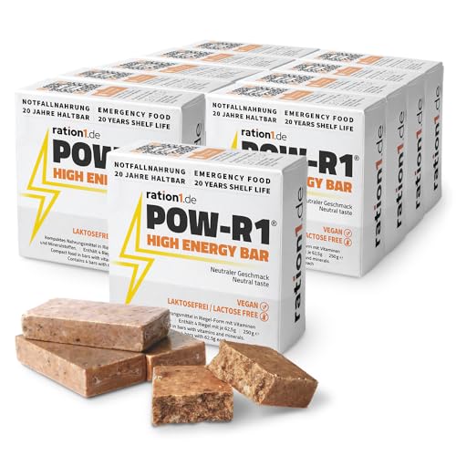 ration1 Energieriegel, lange haltbar, Riegel für Survival Kit, Snack beim Radfahren, Wandern, 20 Jahre haltbare Notnahrung vegan & laktosefrei, POW-R1® High Energy Bar 10er Pack, 10x 250g Energy Bars