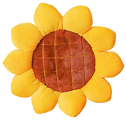 Aodafei Gelbe Sonnenblumen Kissen,Kissen Blumenform Sitzkissen Kinder,Sonnenblumen Boden Kissen Plüsch,Sonnen Kissen Blumenform Rund Für Kinderzimmer Sitzkissen Stuhl,Φ40 cm