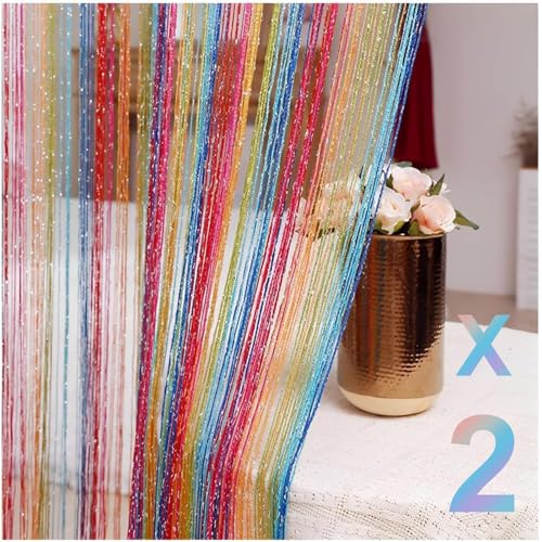 2 Stücke Fadenvorhang 100 X 200cm, Fadenvorhang Insektenschutz, Türvorhang Glitzer Schön, Perlenvorhang, Fliegenvorhang Terrassentür, Fliegenschutz Tür, Für Türen & Fenster, Waschbar, Rainbow