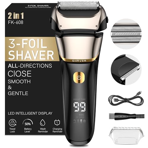 Folienrasierer Herren,2 in 1 Rasierer Herren Elektrisch Wiederaufladbarer USB Rasierapparat Herren Nassrasierer & Trockenrasierer Elektrorasierer Herren 100 Min Laufzeit,Zero Gap Skin,IPX7 Waschbarer