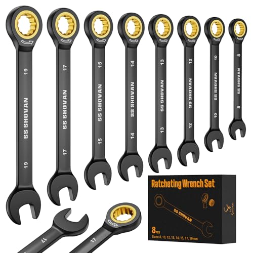 ss shovan 8TLG Ratschenschlüssel Set 8-19 mm, Ringmaulschlüssel Maulschlüssel Set mit 72 Zähne, Cr-V mit Aufbewahrungsbox, Metrisch Größe 8, 10, 12, 13, 14, 15, 17, 19mm