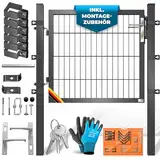 KESSER® Gartentor Premium Gartentür aus Metall verzinktem Stahl, Gartentür für Stabmattenzau Zauntor, Hoftor, inkl. Pfosten mit Schloss Türklinke und Schlüssel, 80 x 106cm Anthrazit