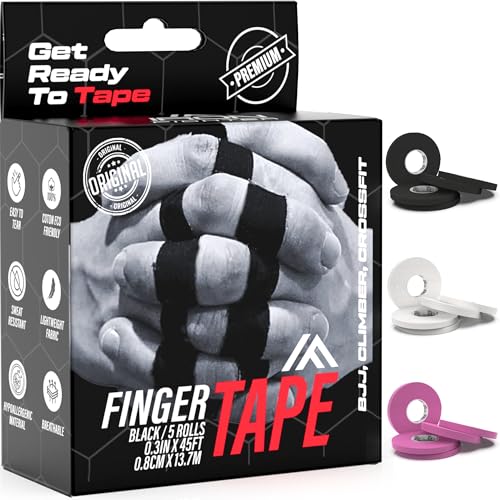 IRON FIGHTER 5X Rolle Sporttape 0,8cm x 13,7m Schwarz - Fingertape, Fingerbandage Sport, Tape Sport, Schutz Fingerband Arthritis Bjj Jiu Jitsu, Crossfit, Klettern, Volleyball, MMA, Judo, Fitnessstudio