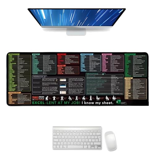 Excel Shortcuts Unterlage Deutsch, Excel Schreibtischunterlage, Excel Mauspad Deutsch Schwarz, Excel-Spickzettel-Schreibtischunterlage Deutsch 300x800x2mm, Praktisch für Excel User