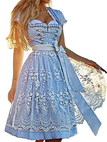 ORANDESIGNE Dirndl Damen midi Trachtenkleid Damen Trachtenrock Trachtenmode Kleid A Blau Dirndlbluse für Oktoberfest L Rosa
