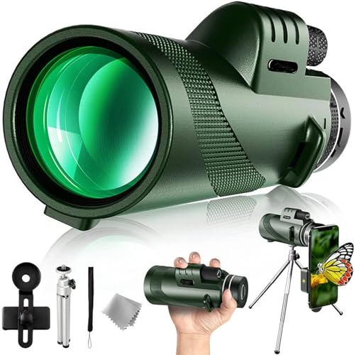 Severnier Monokular Teleskop Erwachsene, 40x60 Monoculars mit stativ, BAK4 Prisma Fernrohr monokular, für Konzerte, Sportveranstaltungen, Wildtiere, Wandern, Jagd, Camping (‎Armeegrün)