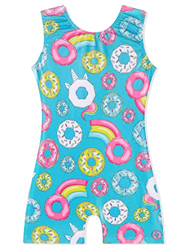 EQSJIU Gymnastikanzug in Donuts, Aquablau, Regenbogen, bezaubernd, glänzend, glitzernd, Gymnastikanzug für Mädchen, Gymnastik, 7–8 Jahre, Grundschüler, Fitnessunterricht