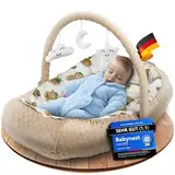 CHILDOO Babynest [inkl. Spielbogen] Baby Nestchen aus OEKOTEX Stoffen, Babynestchen für Neugeborene, Kuschelnest für Mädchen und Jungen | Beige & Bären (Beige mit Bären)
