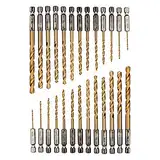 26 teiliges Titan Bohrerset, Sechskantschaft Schnellbohrkronen, 1,5-6,5 mm Schnellarbeitsstahl, Titan-beschichteter HSS Bohrersatz, Schnellwechsel, 1/4 "Sechskantschaft