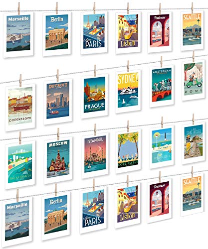 LeTOMA 2X Fotoseil ideal um möglichst viele Fotos und Kinderzeichnungen aufzuhängen - 20 Meter hochwertige Schnur und 50 rustikale Holzklammern verwandeln Jede Wand in EIN einzigartiges Kunstwerk