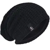 Herren Übergröße Beanie Slouch Schädel Kappe Stricken Winter Strickmütze B08 (Schwarz)