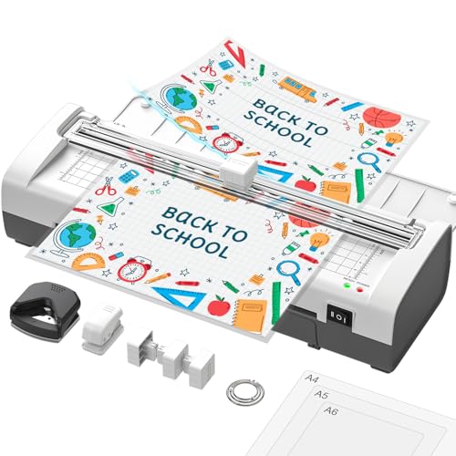 Ablemark Laminiergerät A4, Heiß und Kalt Laminiergerät mit Folien 20 Stück für A4 A5 A6, 12 in 1 Laminator mit Papierschneider und Eckenabrunder, Foliergerät mit Laminierfolien für Schule Zuhause Büro