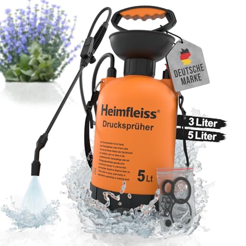 Heimfleiss® Drucksprüher säurebeständig 5 Liter | Unkrautspritze 5L | Giftspritze Garten & Auto | Gartenspritze Drucksprühgerät 3L | Pump Spritzflasche Pumpsprühflasche für mittlere Gärten