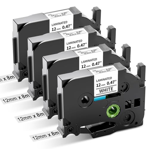 4 x Aken Kompatibel mit TZe-231 Brother P-Touch Bänder 12mm, für Brother TZe Schriftband TZe-231 TZe231 12mm 0.47 Laminiertes Schriftband für Brother Ptouch H110 H107B H105 H100LB, Schwarz auf Weiß