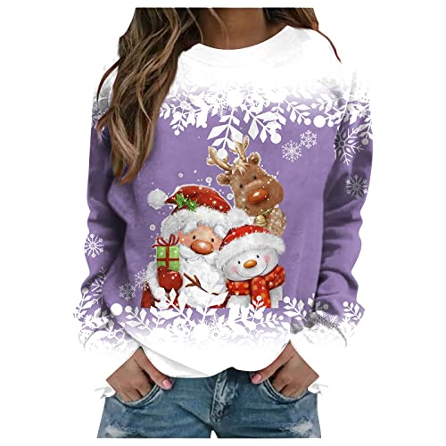 Damen Christmas Weihnachtspullover Weihnachtsmann Pullover T Shirts Ugly Elch Gedruckt Xmas Pulli Top Pullover Blusen Langarm Festliche Oberteile Sweatshirt