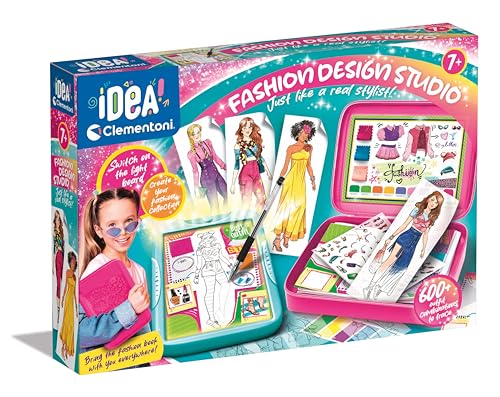 Clementoni IDEA Fashion Design Studio - Leuchttafel zum Zeichnen für Kinder ab 7 Jahren - Mode Studio für junge Modedesigner 18776