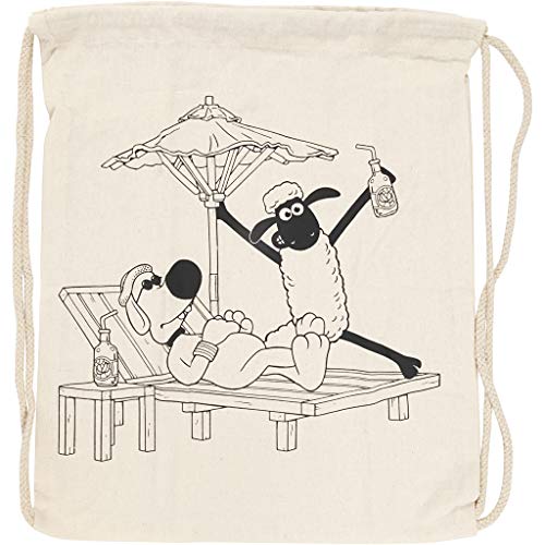 Creativ Creative 499654 Tasche mit Kordelzug, Shaun das Schaf und Bitzer, Größe 37 x 40 cm, Beige