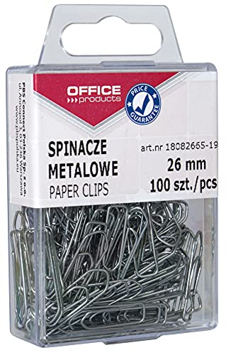 OFFICE PRODUCTS 18082665-19 Büroklammern Metallbriefklammern Silbern in der Box / 26 mm - 100 Stück/in Praktischer Aufbewahrungsbox/Paper Clips